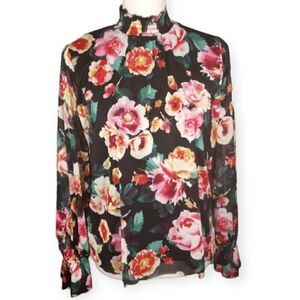 ART CLASS BLACK & PINK FLORAL BLOUSE GIRLS SZ.L EUC